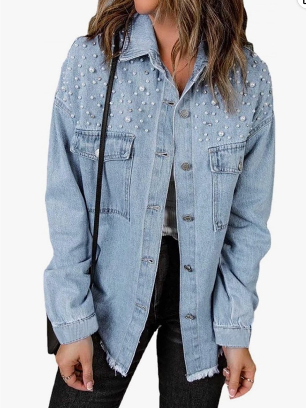 Pearl rhinestone denim jacket